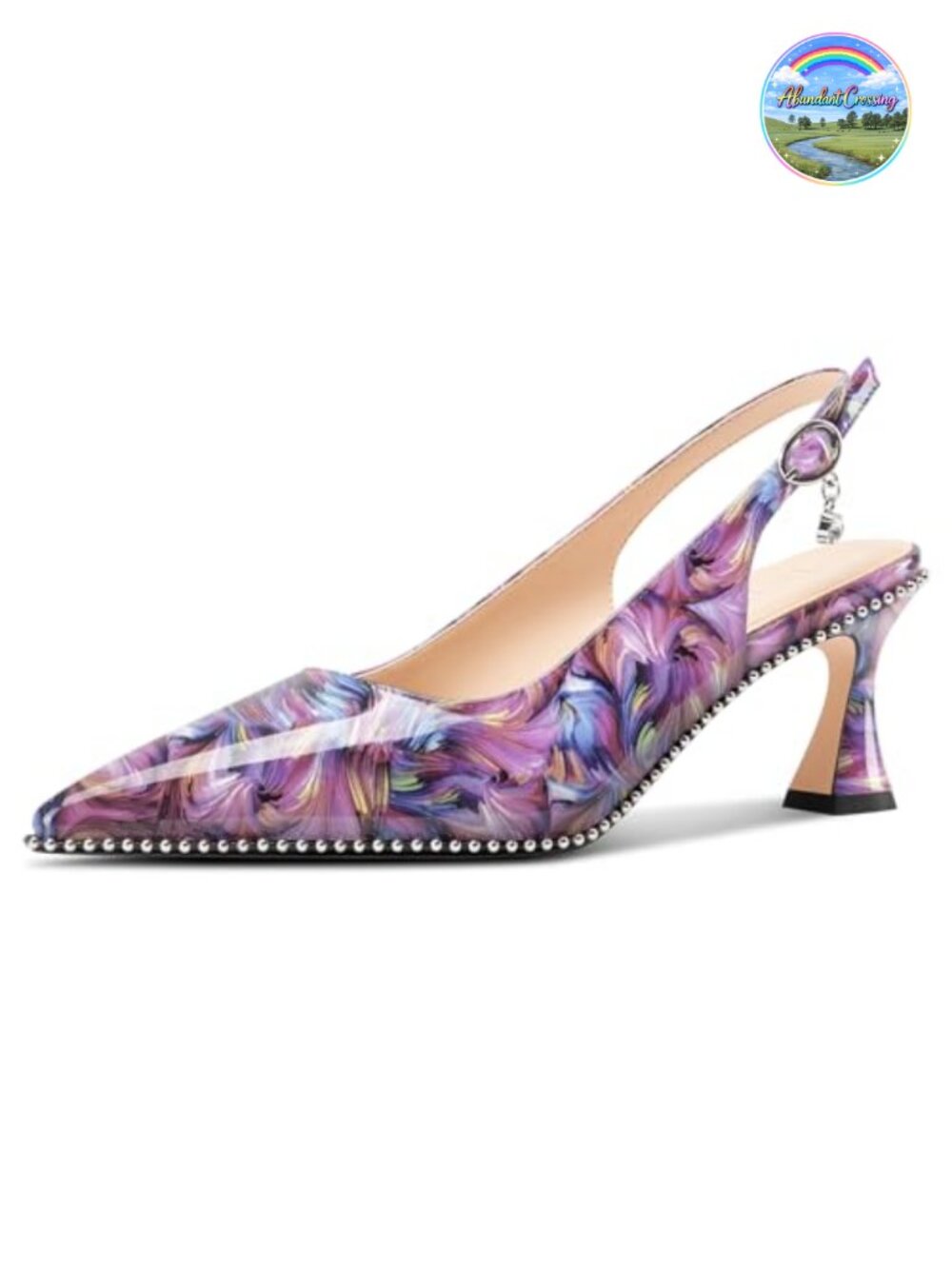 Kitten Heel Pointed Toe Slingback Pump Patent Leather Beaded Formal